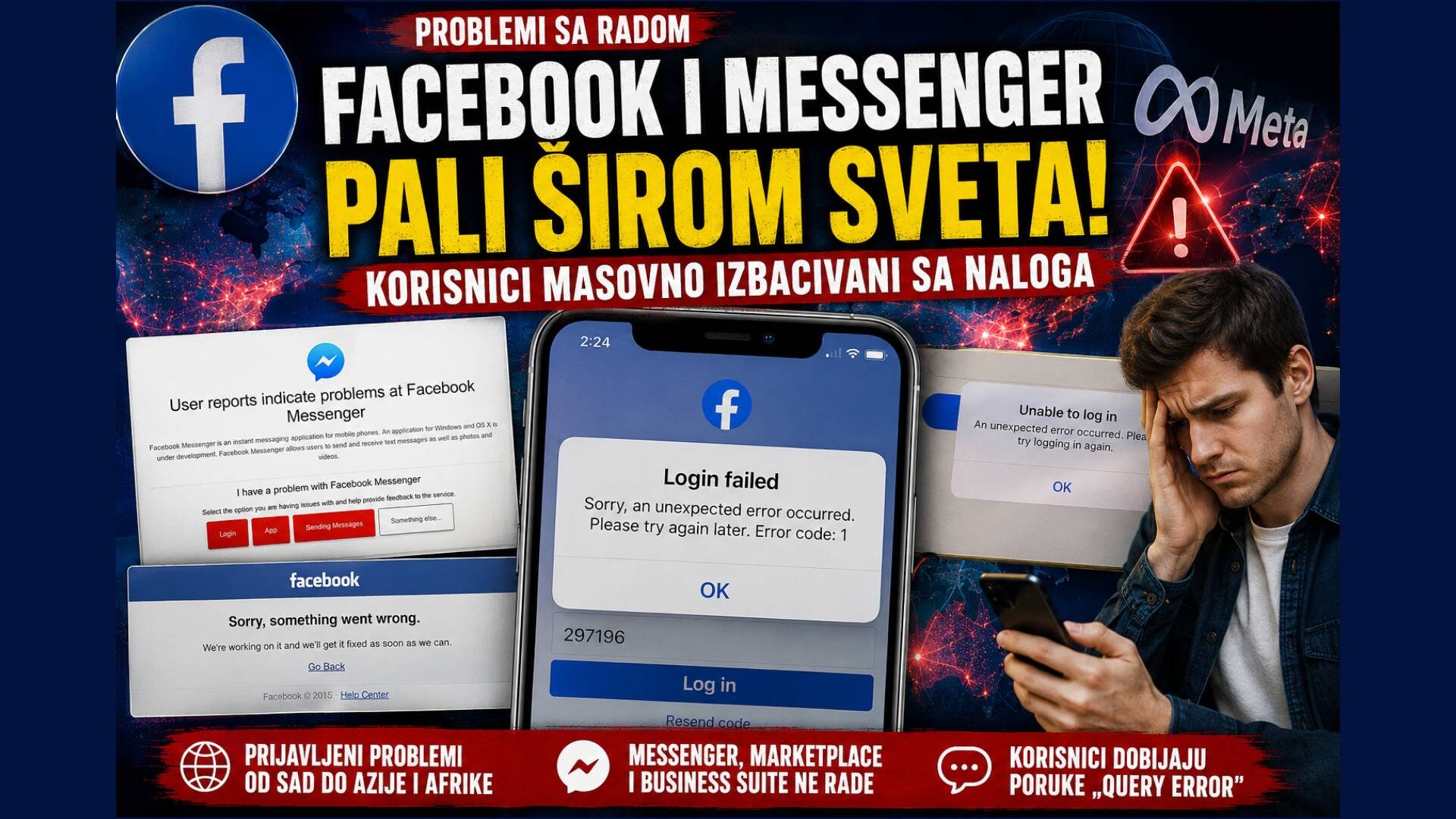 FACEBOOK I MESSENGER PALI ŠIROM SVETA: Korisnici masovno izbacivani sa naloga, prijavljeni problemi od Amerike do Azije!